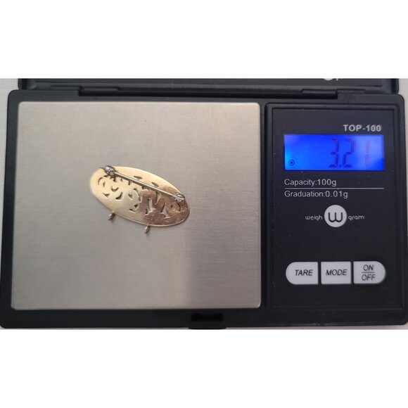 10K Yellow Gold Oval Etched Nicki Pin With Bales For Charms E927 - Picture 8 of 9